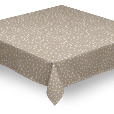 Mantel de hule texturizado marrón flores pequeñas blancas BORA 1039