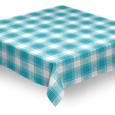 Mantel de hule texturizado escocés azul y blanco cerezas BORA 1040